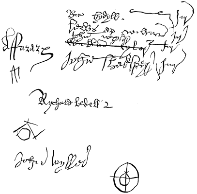 Signatures and marks from a roll of court-leet. Published size 11.9cm wide by 11.9cm high.