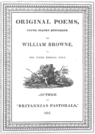 Image of second title page, from Lee Priory Press, 'Original Poems by William Browne', 1815, published size 13.68cm wide by 19.16cm high.