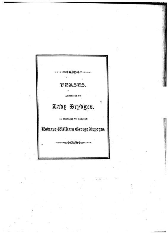 From Edward Quillinan 'Elegiac Verses', 1817, title page of poem to Edward Brydges, published printed area 7.6cm wide by 10.7cm high.