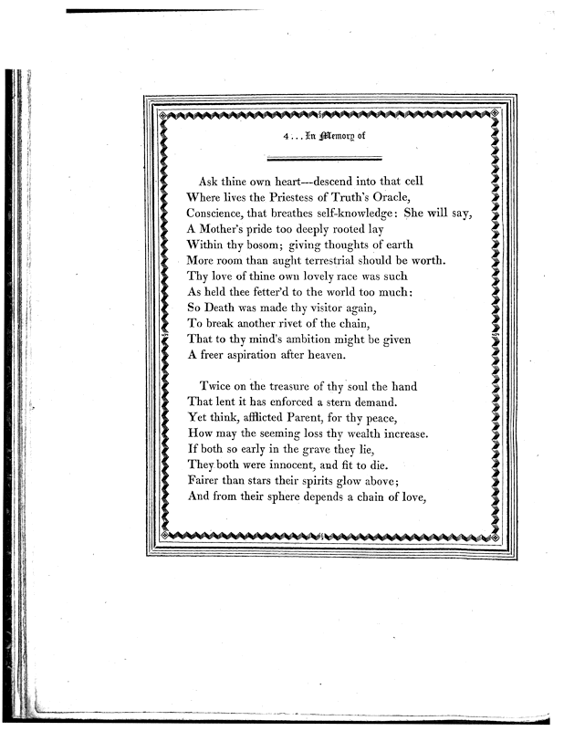 From Edward Quillinan 'Elegiac Verses', 1817, page 4 of poem to Edward Brydges, published printed area 12.5cm wide by 15.3cm high.