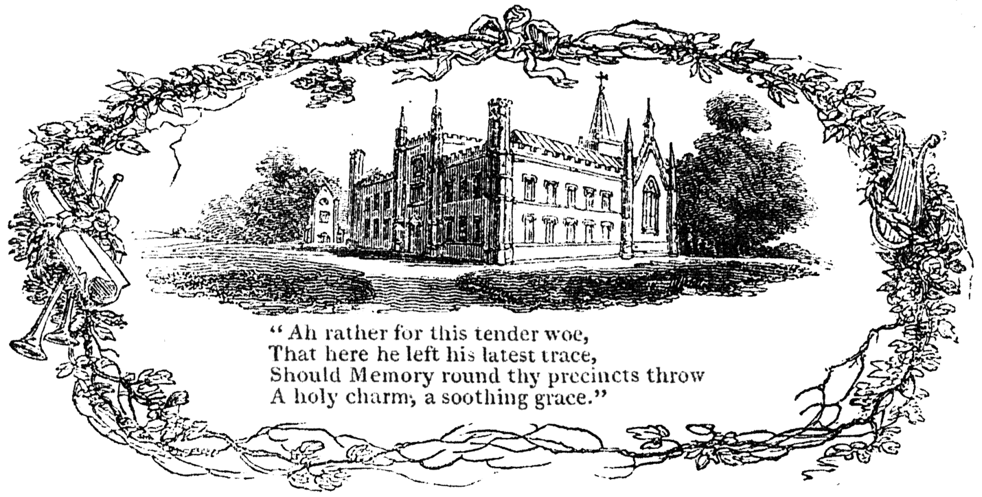 From Edward Quillinan 'Elegiac Verses', 1817, title page illustration of Lee Priory, Kent, published size 9.2cm wide by 4.5cm high.