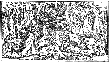 Figure 16. Metal engraving by Baccio Baldini from the Dante of 1481. Published size in Bouchot, 8.4cm wide by 4.7cm high.