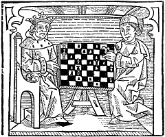 Figure 36. Woodcut from Caxton's 'Game and Playe of the Chesse.' Published size in Bouchot, 12cm wide by 10cm high.