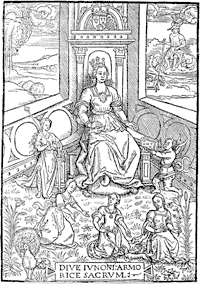 Figure 46. Vignette taken from the 'Illustrations de la Gaule et Singularitez de Troye'. Queen Anne of Brittany as Juno. Published size in Bouchot, 9.6cm wide by 13.9cm high.