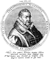 Figure 63. Portrait of Christopher Plantin, printer of Antwerp. Engraved by Wierix. Published size in Bouchot, 9.4cm wide by 11.25cm high.