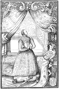Figure 66. Portrait of Queen Elizabeth from the 'Book of Christian Praiers,' printed by John Day, 1578. Published size in Bouchot, 8.9cm wide by 13.5cm high.