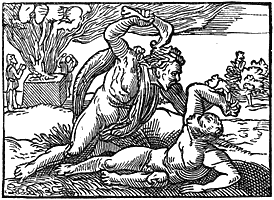 Figure 67. Woodcut from Coverdale's Bible, 1535. Cain killing Abel. Published size in Bouchot, 6.8cm wide by 5cm high.