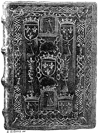 Figure 106. Binding for Louis XII.  Collection of M. Dutuit, of Rouen. Published size in Bouchot, 8.4cm wide by 11.5cm high.
