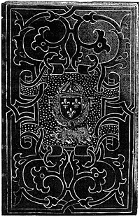 Figure 108. Binding for Francis I., with the arms of France and the salamander. Published size in Bouchot, 8.3cm wide by 13.2cm high.