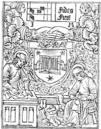 Figure 109. Mark of Guyot Marchant, printer and bookbinder.  He published the Danse Macabre of 1485. Published size in Bouchot, 6.9cm wide by 9cm high.