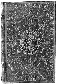 Figure 118. Mosaic binding of the eighteenth century, with the arms of the Regent.  M. Morgand's collection. Published size in Bouchot, 8.45cm wide by 12.7cm high.