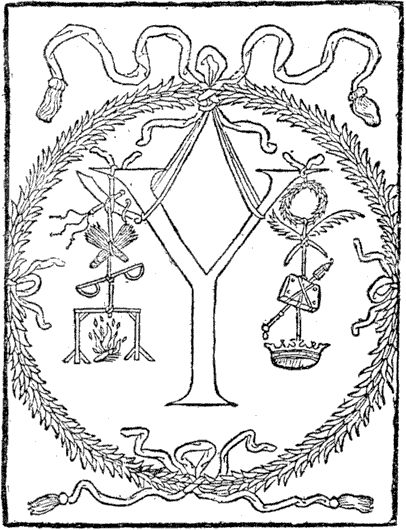 Figure 51.--Emblematical letter Y, taken from the 'Champfleury' of Geoffroy Tory. From Henri Bouchot 'The Printed Book' (1887), page 117, published size in Bouchot 4.9cm wide by 6.8cm high.