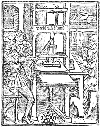 Figure 54.--The mark of  Josse Badius, a printing office, sixteenth century. From Henri Bouchot 'The Printed Book' (1887), page 122.