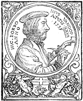 Portrait of Nicholas Bourbon. Wood engraving of the commencement of the sixteenth century. From Henri Bouchot 'The Printed Book' (1887), page 123.