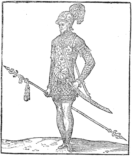 Figure 60.--Captain of foot from the 'Entree de Henri II. a Lyon', 1549. From Henri Bouchot 'The Printed Book' (1887), page 131, published size 7.4 cm wide by 8.7 cm high.