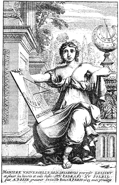 Figure 75.--Title of the 'Maniere Universelle' by Desargues, 1643, Abraham Bosse etching. From Henri Bouchot 'The Printed Book' (1887), page 169, published size in Bouchot 8.3 cm wide by 13.25 cm high.