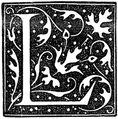 Letter L, at beginning of Chapter 8, Henri Bouchot 'The Printed Book' 1887, page 253, published size 3.1 cm wide by 3.1 cm high.