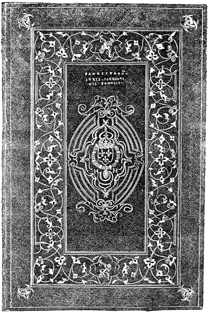 Figure 110.--Binding for Henri II. 16th century King of France, with the 'H' and crescents. From Henri Bouchot 'The Printed Book' (1887), page 267, published size in Bouchot 8.5 cm wide by 13 cm high.