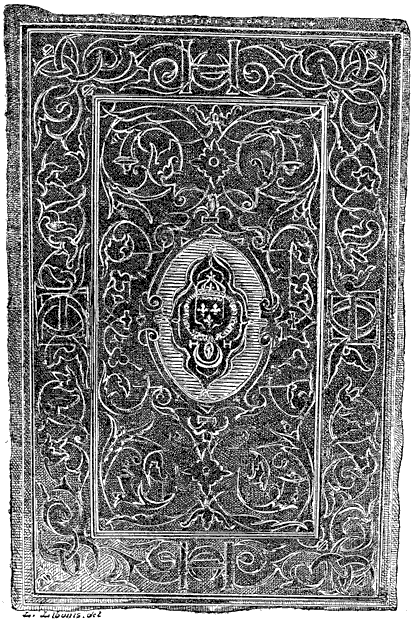 Figure 111.--Book binding. Binding for 16th century French king Henri II. (Mazarine Library). From Henri Bouchot 'The Printed Book' (1887), page 269, published size in Bouchot 8.5 cm wide by 12.9 cm high
