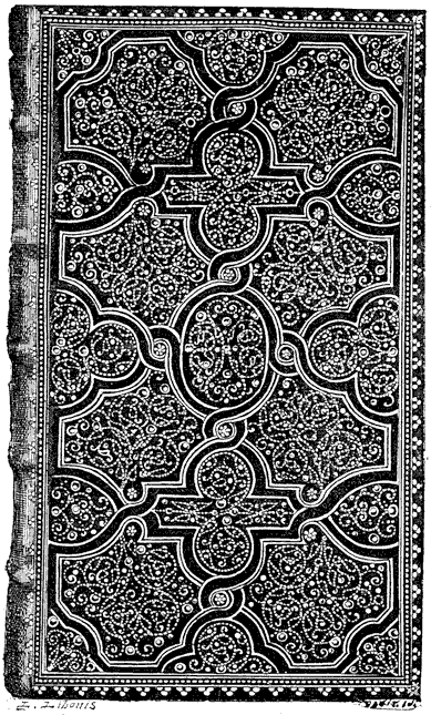 Figure 115.--17th century French 'pointille' style binding, assigned to Le Gascon. From Henri Bouchot 'The Printed Book' (1887), page 277, published size in Bouchot 7.9 cm wide by 13.4 cm high.
