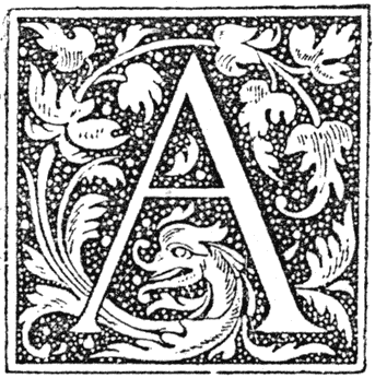 Letter A, at beginning of Chapter 9. Henri Bouchot 'The Printed Book', 1887, page 290, published size 2.8 cm wide by 2.8 cm high.
