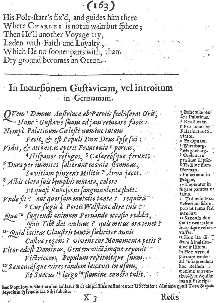 Otia Sacra, In Incursionem Gustavicam, from Mildmay Fane 'Otia Sacra' 1648, printed size 11.73cm wide by 16.46cm high.